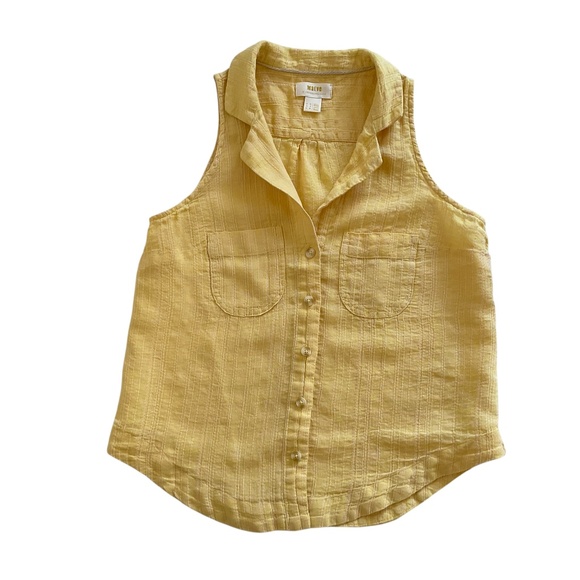 Maeve Anthropologie Sleeveless Shirt Sz 6 Yellow Linen Buttons  Preppy Classic - Picture 1 of 8